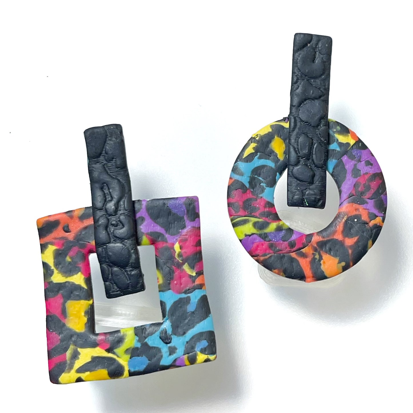 Chaotic rainbow leopard studs
