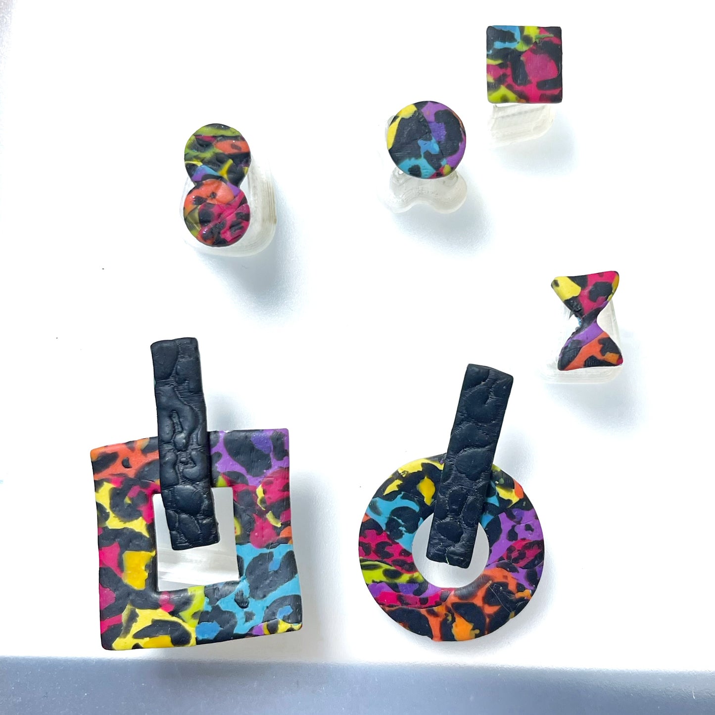 Chaotic rainbow leopard studs