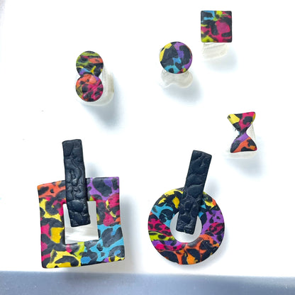 Chaotic rainbow leopard studs