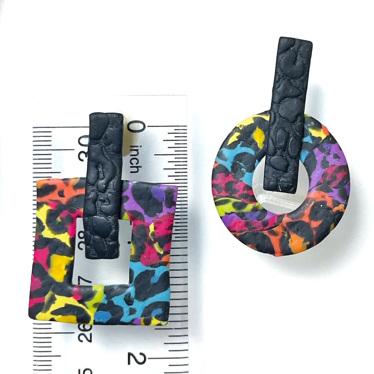Chaotic rainbow leopard studs